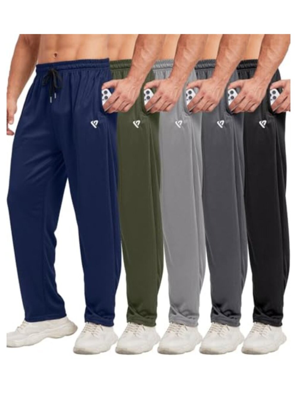 5 Pack Mens Sweatpants Open Bottom Track Pants with Zip Pockets Mesh Joggers